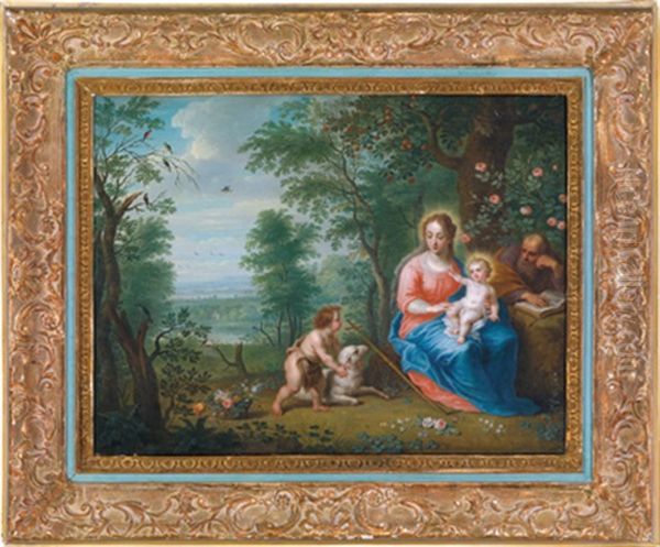 Die Heilige Familie Mit Dem Johannesknaben In Einer Bewaldeten Landschaft Oil Painting by Balthasar Beschey