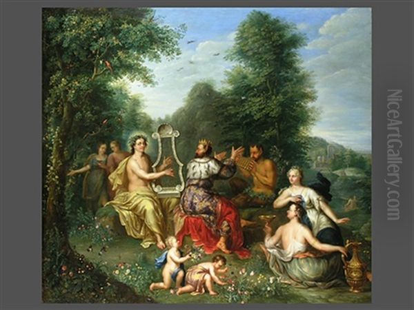 Konig Midas Veranstaltet Den Musikwettstreit Zwischen Apollo Und Marsyas (collab. W/ Pieter Snyders) Oil Painting by Balthasar Beschey