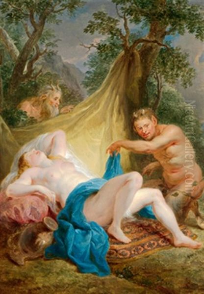 Zwei Satyrn Mit Trunkener Nymphe Oil Painting by Balthasar Beschey