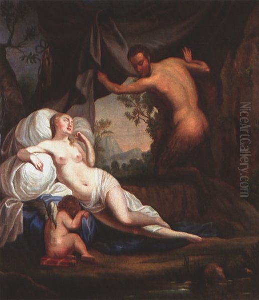 Faun Belauscht Eine Schafende Nymphe (+ Zeus Erscheint In Blitz Und Donner Der Semele; Pair) Oil Painting by Balthasar Beschey