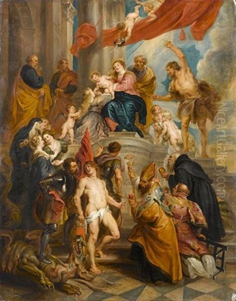 The Madonna And Child Attended By Saints Oil Painting by Balthasar Beschey