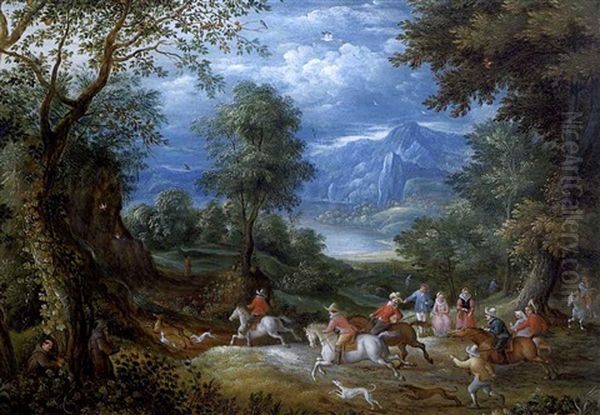 Chasseurs Dans Un Paysage Oil Painting by Balthasar Beschey