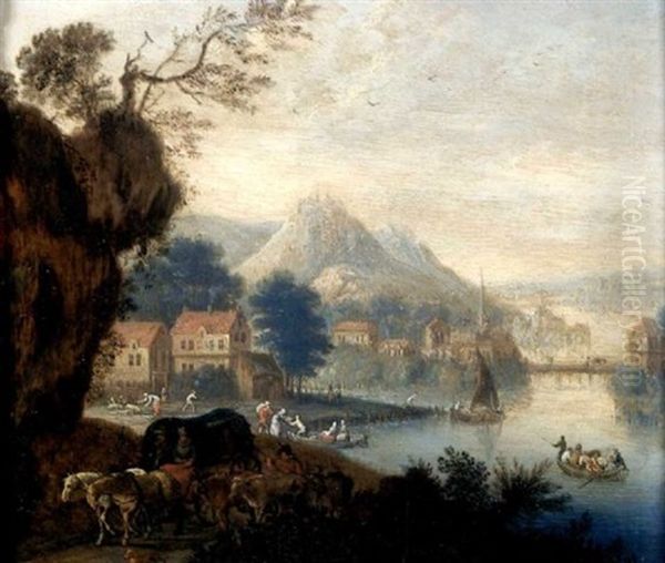 Scene Animee Dans Un Paysage De Montagne Et De Riviere Oil Painting by Balthasar Beschey