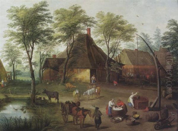 Paysans Devant La Ferme Oil Painting by Balthasar Beschey