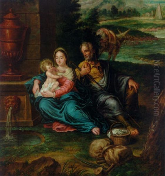 The Rest On The Flight Into Egypt Oil Painting by Balthasar Beschey