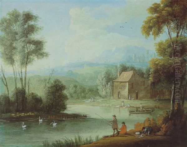 Sudliche Landschaft Mit Zwei Anglern Am Flus Oil Painting by Balthasar Beschey