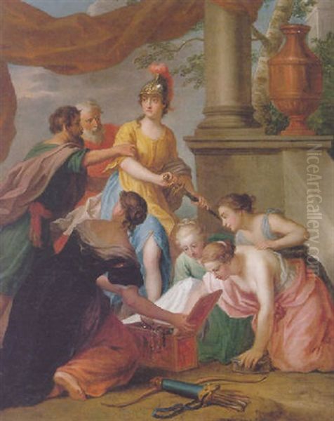 A Mythological Scene With Minerva Defending Maidens' Treasure Oil Painting by Balthasar Beschey