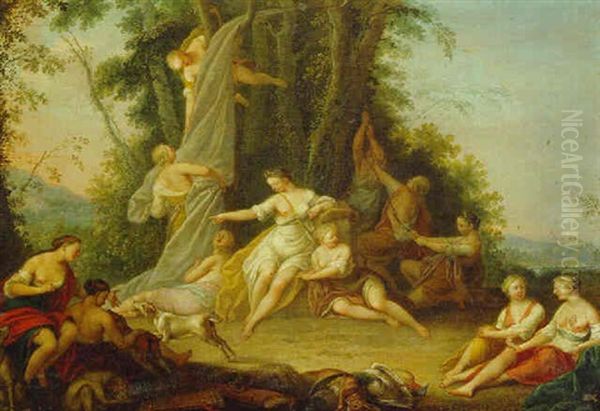 Diana And Her Nymphs Resting After The Chase Oil Painting by Balthasar Beschey