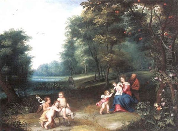 Die Heilige Familie, Von Spielenden Engeln Umgeben Oil Painting by Balthasar Beschey