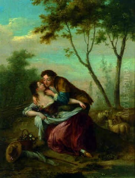 A Shepherd And A Maid Courting In A Landscape Oil Painting by Balthasar Beschey