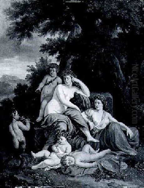 The Infant Bacchus With Satyrs And Nymphs Beside A Wood Oil Painting by Balthasar Beschey