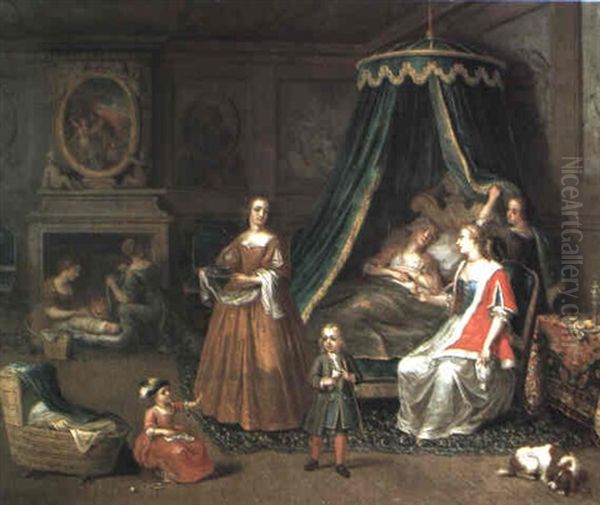 Scene D'accouchement Oil Painting by Balthasar Beschey