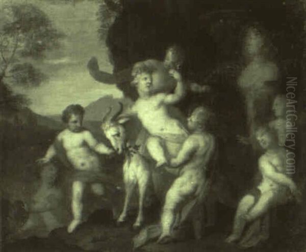 Putti Playing With A Goat Oil Painting by Balthasar Beschey