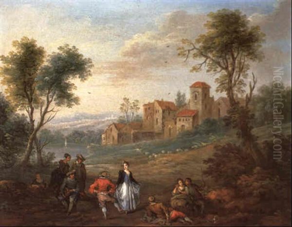 Ein Tanzendes Paar In Einer Landschaft Oil Painting by Balthasar Beschey