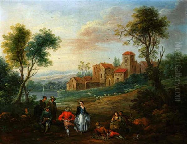 Ein Tanzendes Paar In Einer Landschaft Oil Painting by Balthasar Beschey