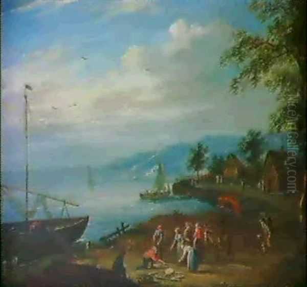 Weite Kustenlandschaft Mit Fischverkaufern Oil Painting by Balthasar Beschey