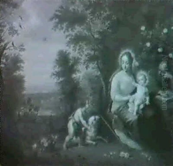 Die Hl. Familie Mit Dem Johannesknaben In Einer Bewaldeten  Landschaft Oil Painting by Balthasar Beschey