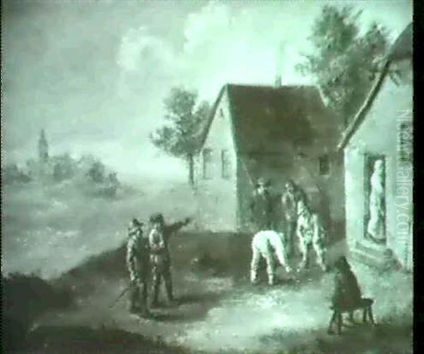 Bocchiaspieler Im Freien Vor Bauernhauser. Oil Painting by Balthasar Beschey