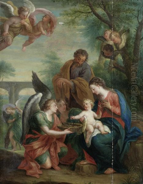 The Rest On The Flight Into Egypt (after Giuseppe Bartolomeo Chiari) Oil Painting by Jacob Andries Beschey