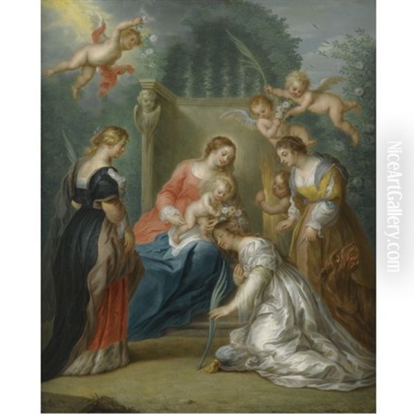 The Virgin And Child With Saints Margaret Of Antioch, Catherine Of Alexandria And Elizabeth Of Hungary Oil Painting by Jacob Andries Beschey