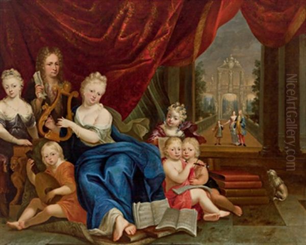 Gruppenportrat Der Familie Pangaert D'opdorp Beim Musizieren Vor Einem Garten Im Hintergrund Oil Painting by Jacob Andries Beschey