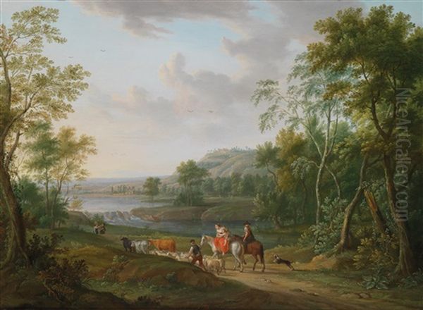 Reisende In Einer Weiten Landschaft Oil Painting by Jan Frans Beschey