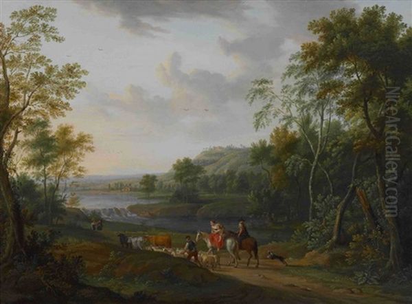 Flusslandschaft Mit Reisenden Bauern Oil Painting by Jan Frans Beschey