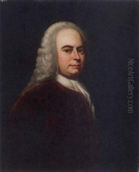 Portrait Of A Gentleman (george Frederic Handel?) In A Red Velvet Jacket Oil Painting by Jan Frans Beschey