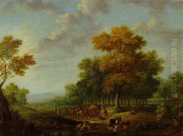 Landschaft Mit Hirten Und Pferdefuhrwerk Oil Painting by Jan Frans Beschey