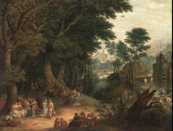 Fete Champetre By A Castle Oil Painting by Jan Frans Beschey