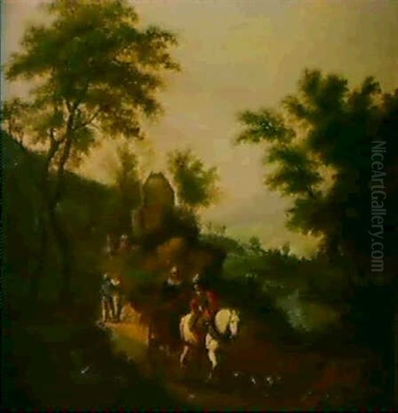 Reisende In Einer Flusslandschaft Oil Painting by Jan Frans Beschey