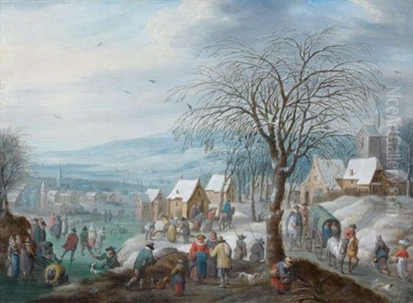 Paysage D'hiver Anime De Patineurs Oil Painting by Karel Beschey