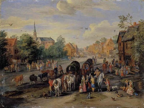 A Village Festival Oil Painting by Karel Beschey