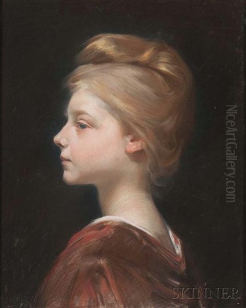 Profile Of A Young Woman With Upswept Hair Oil Painting by Albert Besnard