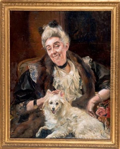 Portrait De Femme Et De Son Chien Oil Painting by Albert Besnard