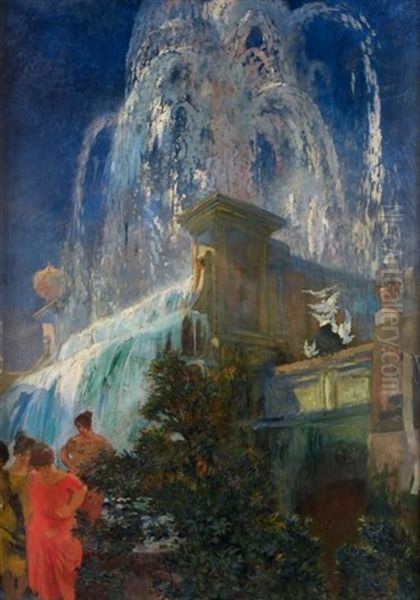 Jeux D'eau Et Fontaine A Rome Oil Painting by Albert Besnard