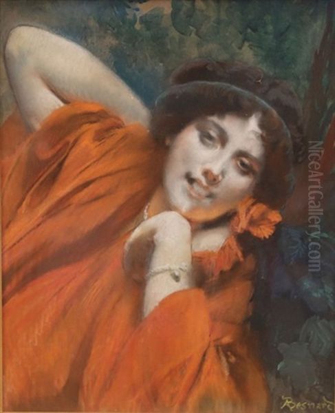 Portrait De Femme En Rouge Oil Painting by Albert Besnard