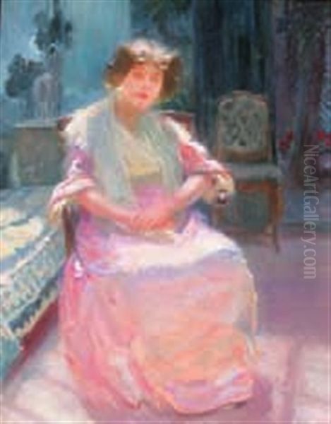 Jeune Femme Assise Dans Un Interieur Oil Painting by Albert Besnard