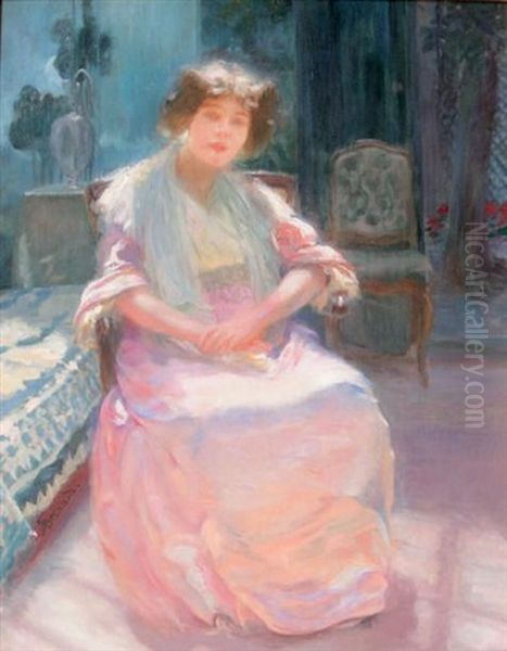 Jeune Femme Assise Dans Un Interieur Oil Painting by Albert Besnard