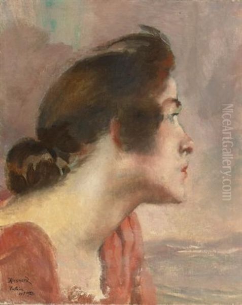 Head Of A Young Girl Oil Painting by Albert Besnard