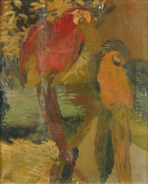 Deux Perroquets Oil Painting by Albert Besnard