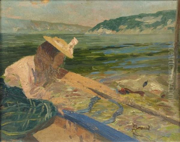 Germaine Besnard Sur Le Lac D'annecy Oil Painting by Albert Besnard