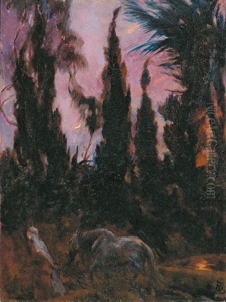 Oasis In Der Nacht Oil Painting by Albert Besnard