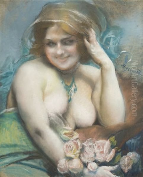 Femme Aux Roses Oil Painting by Albert Besnard