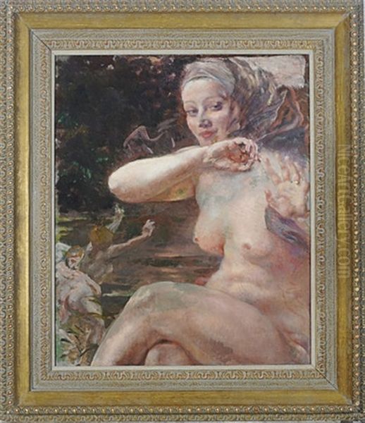 A Nude Seated By A Stream Oil Painting by Albert Besnard