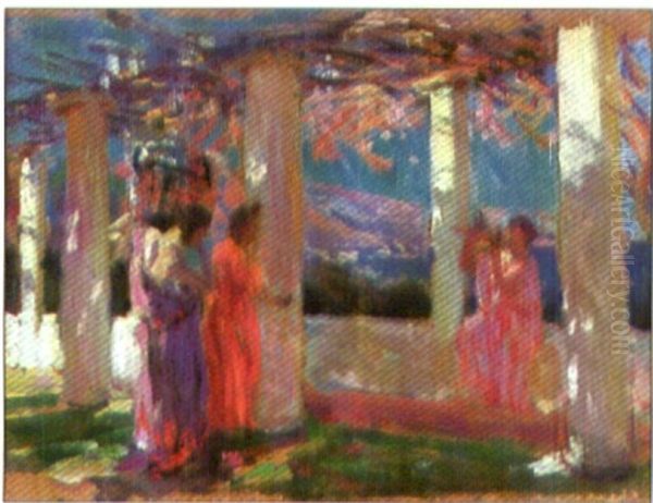 Sudliche Pergola Mit Figuren Oil Painting by Albert Besnard