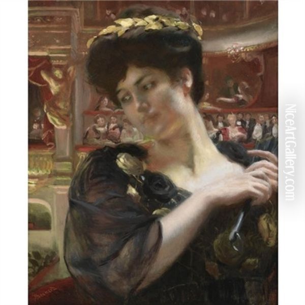 The Comedie Francaise (possibly A Portrait Of The Actress Rejane) Oil Painting by Albert Besnard