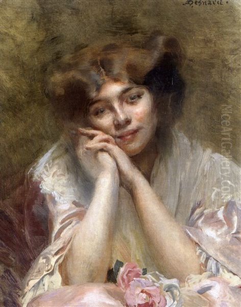 Elegante Pensive Oil Painting by Albert Besnard