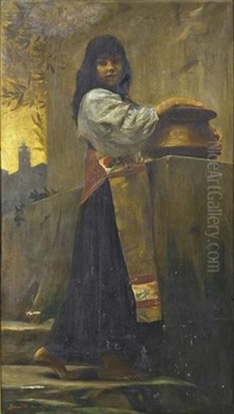 Jeune Italienne A La Fontaine Oil Painting by Albert Besnard