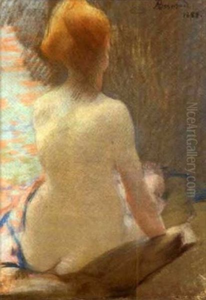 Elegante Au Rideau Rose Oil Painting by Albert Besnard